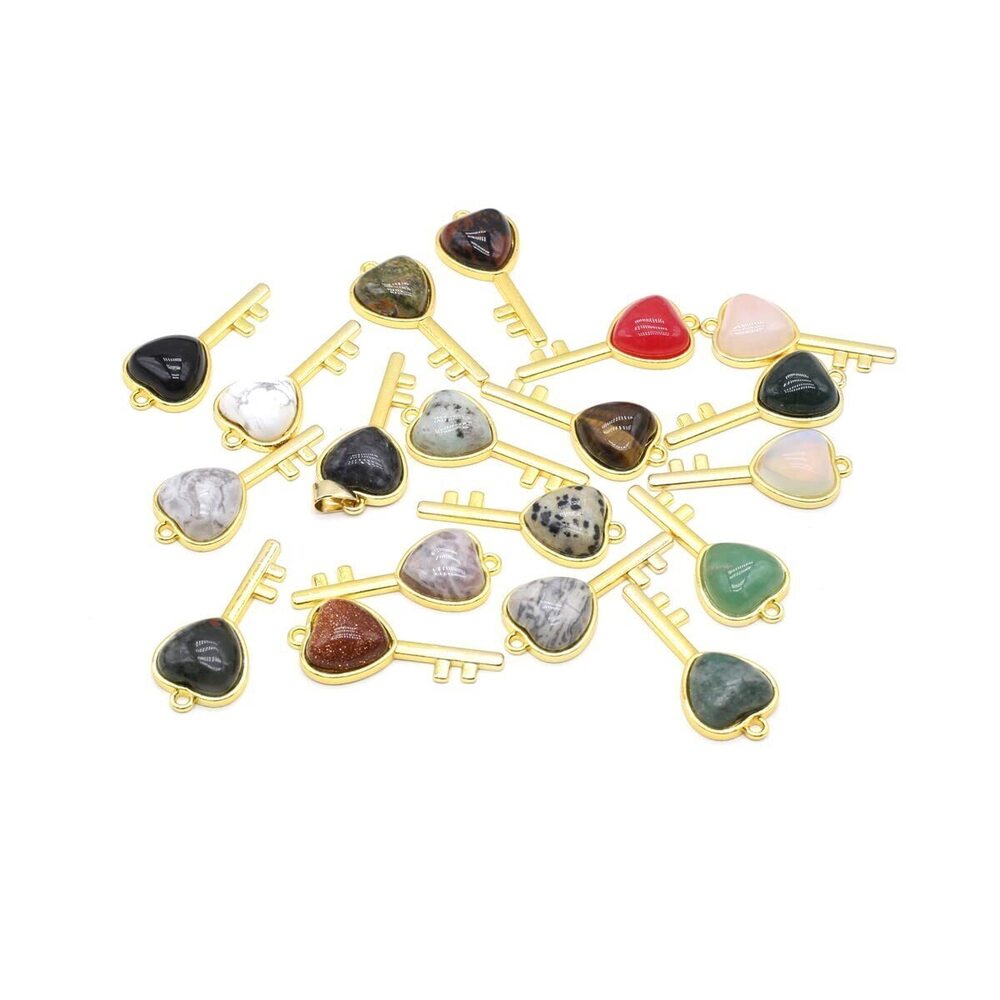 8925 8PCS Natural Stone Pendant Opal Agate Yellow Jade Key-shaped Healing